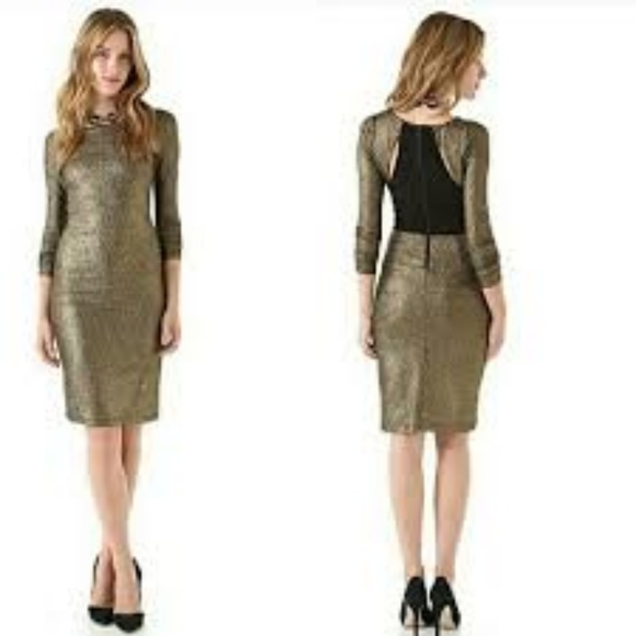 alice and olivia gold and black dress